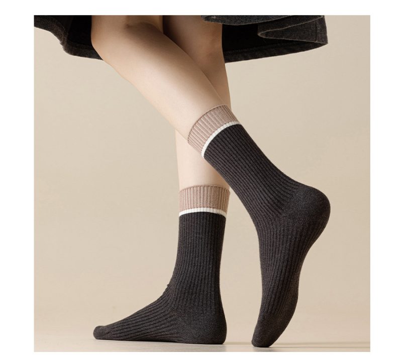 Women's Autumn and Winter Thin Cashmere Color Block Socks
