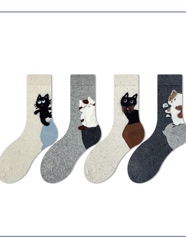 Women's Spring and Autumn Cute Long-haired Kitten Cotton Socks