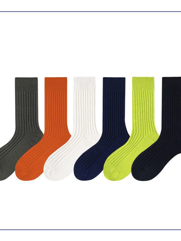Women's spring and autumn solid color retro mid-tube pile cotton socks
