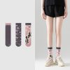Women's Spring and Autumn Pink Cow Breathable Sweat-wicking Cotton Middle-tube Socks (Three Pairs)