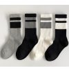 Men's spring, summer and autumn gray, white and black contrast striped socks