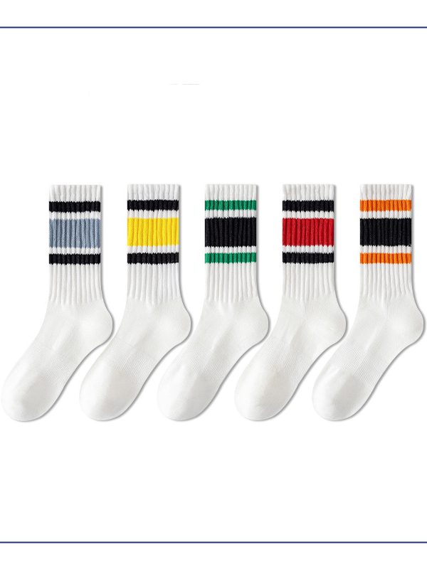 Men's autumn and winter thickened soles colorful wide striped mid-tube socks