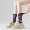 Women's Spring and Autumn Pink Cow Breathable Sweat-wicking Cotton Middle-tube Socks (Three Pairs)