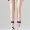 Women's Spring and Autumn Pink Cow Breathable Sweat-wicking Cotton Middle-tube Socks (Three Pairs)