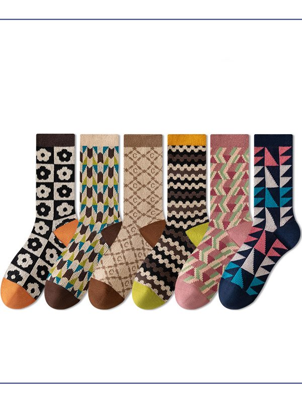Women's spring and autumn niche trend irregular geometric pattern mid-tube socks