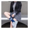 Women's Spring and Autumn Pure Fashion Three-Striped Breathable Sweat-Wicking Cotton Middle-Tube Socks