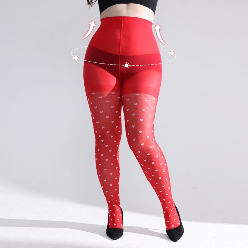 Fashion plus fat plus fat MM peach heart large size Spring and summer women's red crotch stockings for bottoming panties