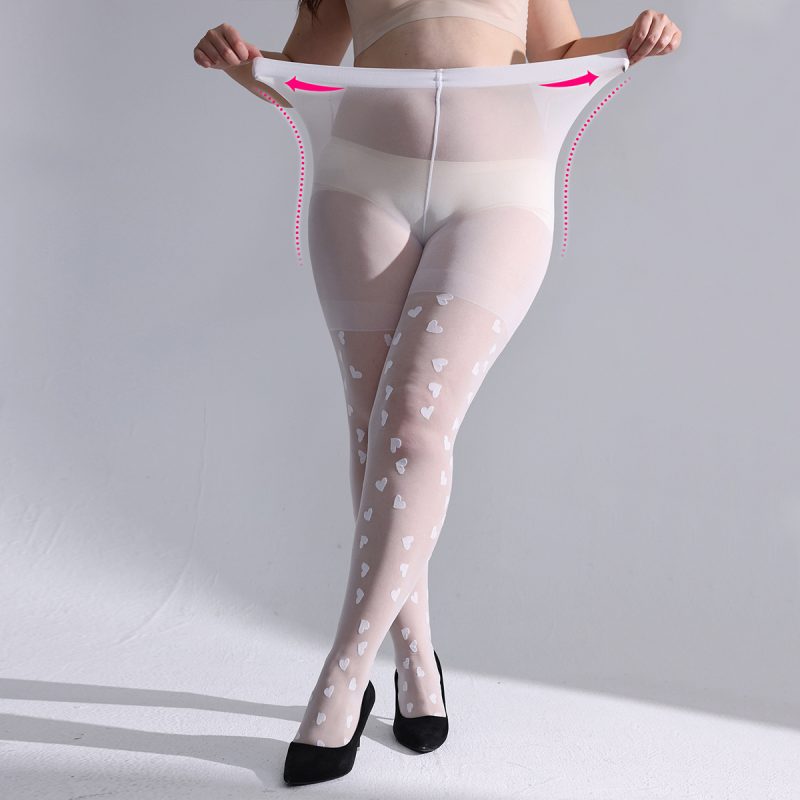 White heart jacquard bottoming stockings for fat girls, plus-size bottoming stockings for women