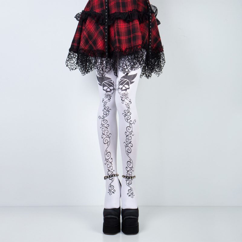 Printed skull black silk nylon Halloween party slimming socks pantyhose for women
