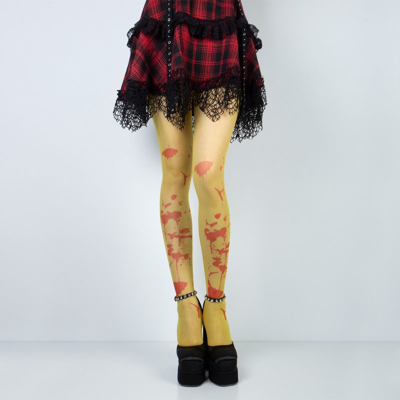 Bare leg artifact autumn and winter cross-border European and American pantyhose printed black Halloween party red blood pantyhose
