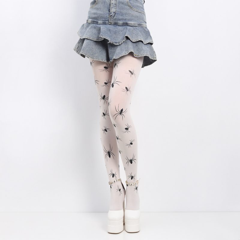 Bare legs artifact autumn and winter stockings anti-snagging slim spider black silk thin sexy net celebrity printed white stockings - Image 2