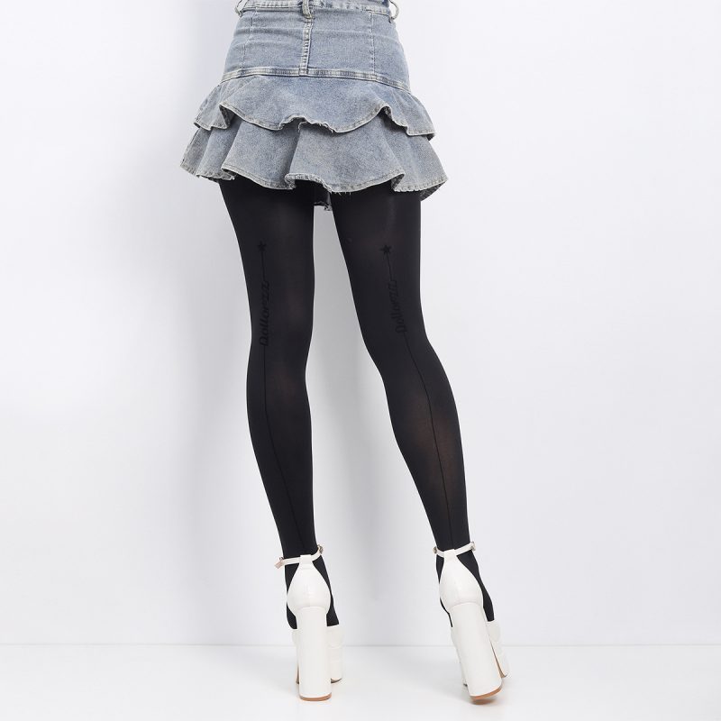 Fashion stockings flocked star letter black stockings sexy beautiful legs bottoming socks sexy no drop crotch romper long stockings - Image 2