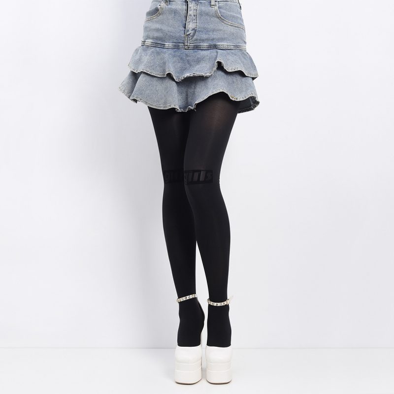 Fashion stockings flocked letter black stockings sexy beautiful legs female bottoming socks sexy no drop crotch romper long stockings - Image 2