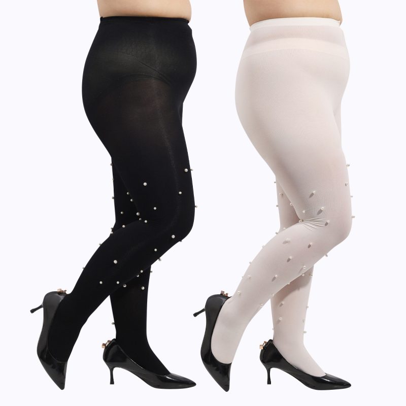 Pearl white beaded stockings, fashionable bottoming stockings, large size, mm, enlarged, ladies, back crotch stockings - Image 2