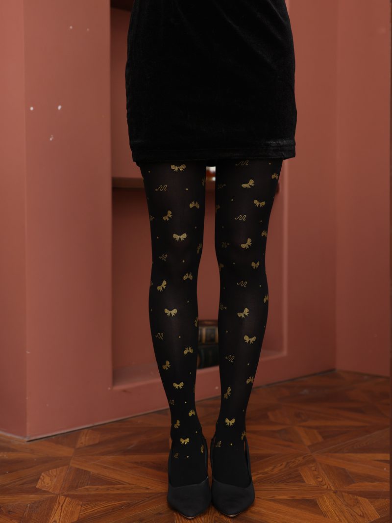 Letter stockings, printed bows, hot gold, pantyhose, ladies' spring and autumn styles