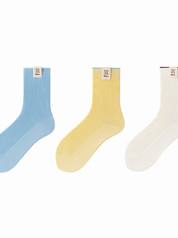 Women's horizontal bar simple versatile ins socks solid color fashion mid-tube socks trendy socks