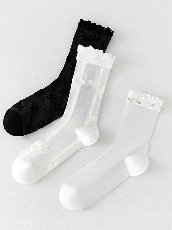 Women's glass silk lace small fresh white socks style mid-tube socks