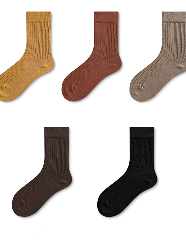 Men's autumn and winter antibacterial boneless vertical stripe Harajuku style middle tube socks（5 pairs）