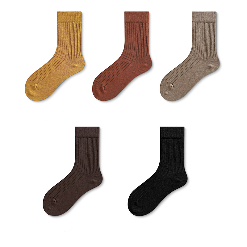 Men's autumn and winter antibacterial boneless vertical stripe Harajuku style middle tube socks(5 pairs)