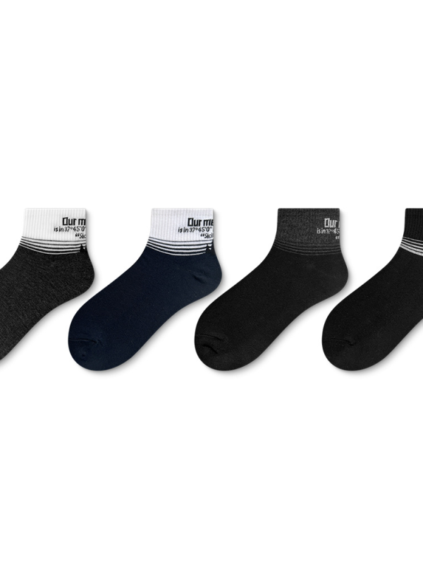 Men's longitude and latitude splicing design spring and summer new cotton socks（4 pairs）