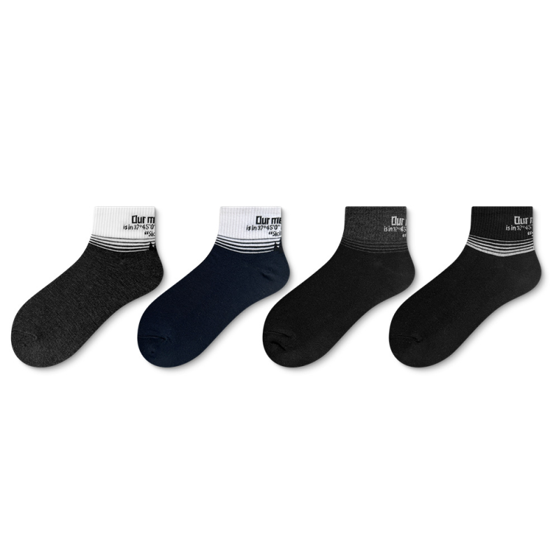 Men's longitude and latitude splicing design spring and summer new cotton socks（4 pairs）