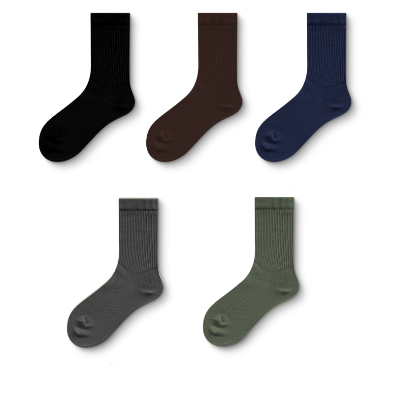 Men's simple and versatile autumn and winter antibacterial boneless elastic waist Harajuku style middle tube socks（5 pairs）