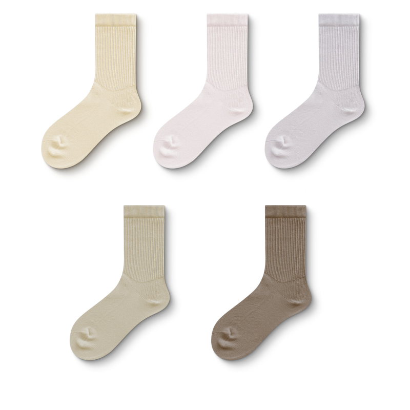 Simple and versatile autumn and winter new antibacterial boneless Harajuku style elastic thin strip middle tube socks（5 pairs）