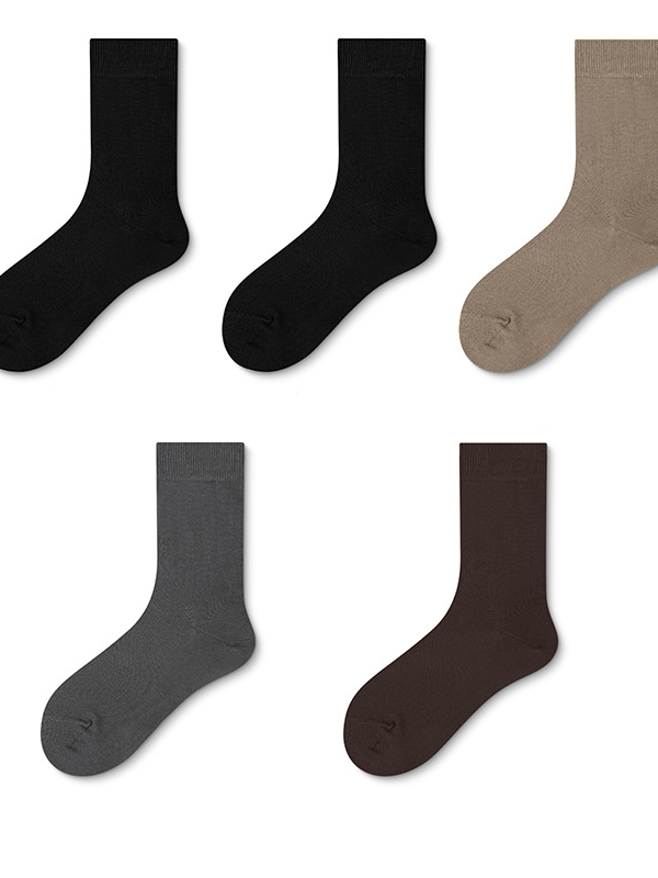 Men's solid color spring and autumn cotton casual antibacterial basic versatile Harajuku style men's socks middle and high tube socks（5 pairs）