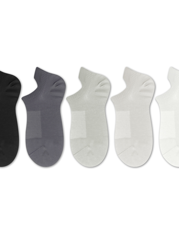 Spring and summer new men's short tube socks mesh breathable thin solid color cotton anti-drop heel men's boat socks（5 pairs）