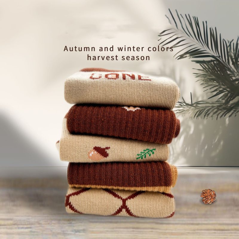 Women's Maillard all-match pine cone mid-high socks（5 pairs） - Image 5