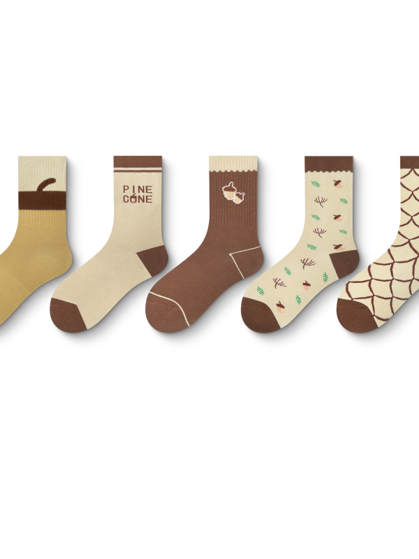 Women's Maillard all-match pine cone mid-high socks（5 pairs）