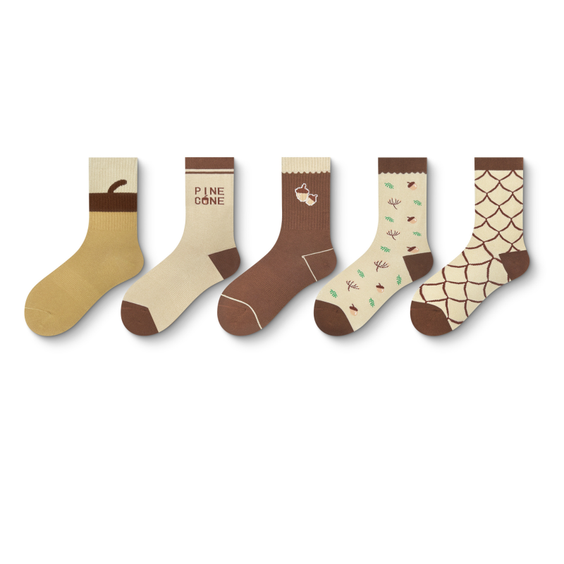 Women's Maillard all-match pine cone mid-high socks（5 pairs）