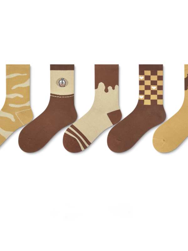 Women's mid-high socks autumn and winter new Maillard plaid cow pattern outer wear trendy socks（5 pairs）