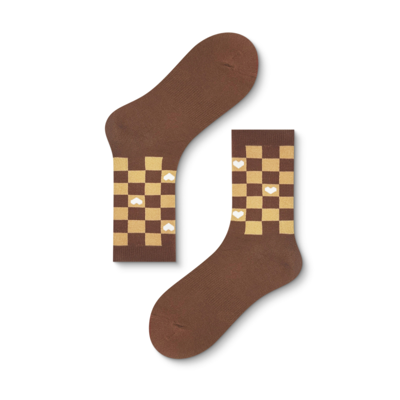 Women's mid-high socks autumn and winter new Maillard plaid cow pattern outer wear trendy socks（5 pairs） - Image 9