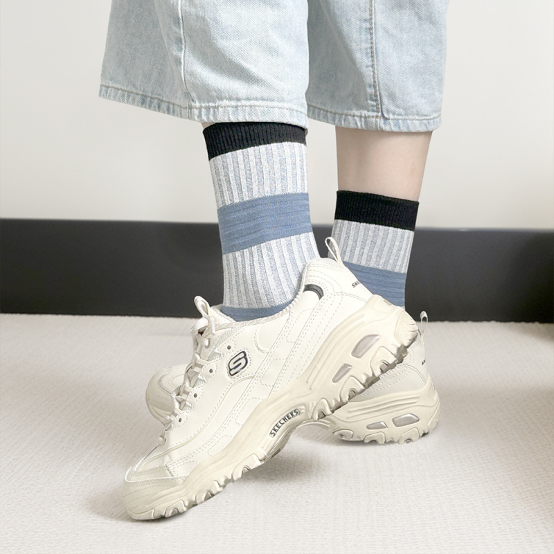 Women's socks contrast stripes spring and summer new trendy cotton casual all-match women's mid-high socks - Image 3