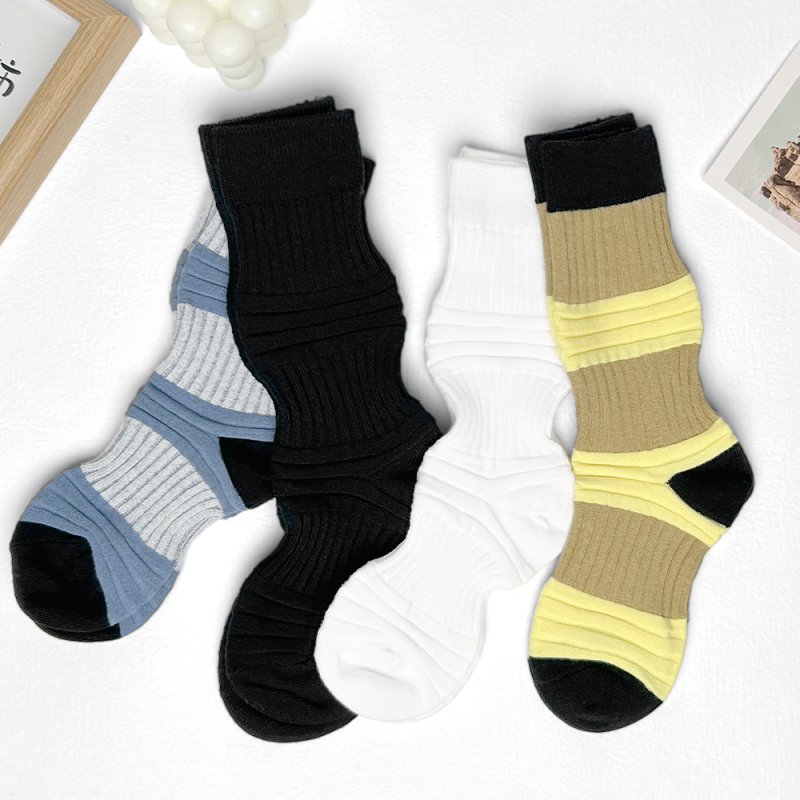 Women's socks contrast stripes spring and summer new trendy cotton casual all-match women's mid-high socks - Image 4