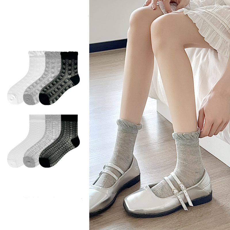 Women's socks miumiu style sweet mid-high socks hollow mesh thin breathable pure white ins trendy socks - Image 2