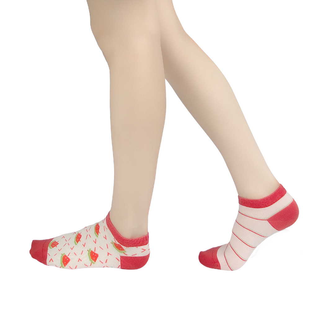 Women's spring and summer new original design trendy thin fresh cute red watermelon short socks(5 pairs) - Image 3