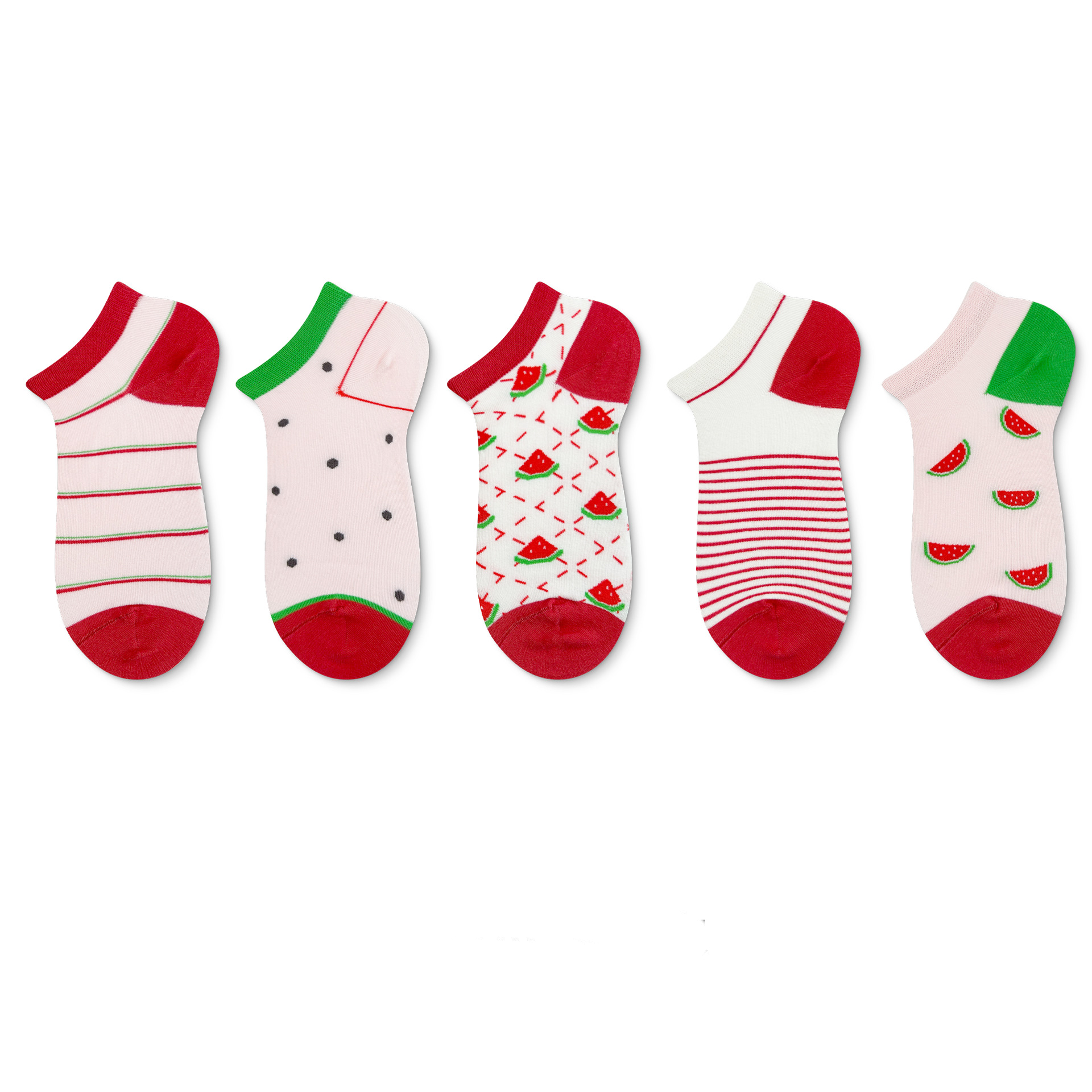 Women's spring and summer new original design trendy thin fresh cute red watermelon short socks(5 pairs)