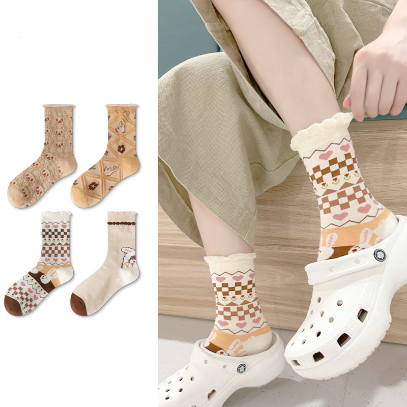 Spring and autumn women Retro forest lace socks ins trendy mid-tube socks