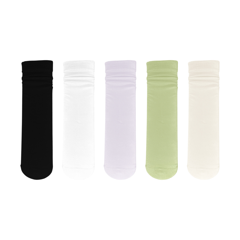 Spring and summer new combed cotton Morandi versatile solid color four seasons women's pile socks（5 pairs）