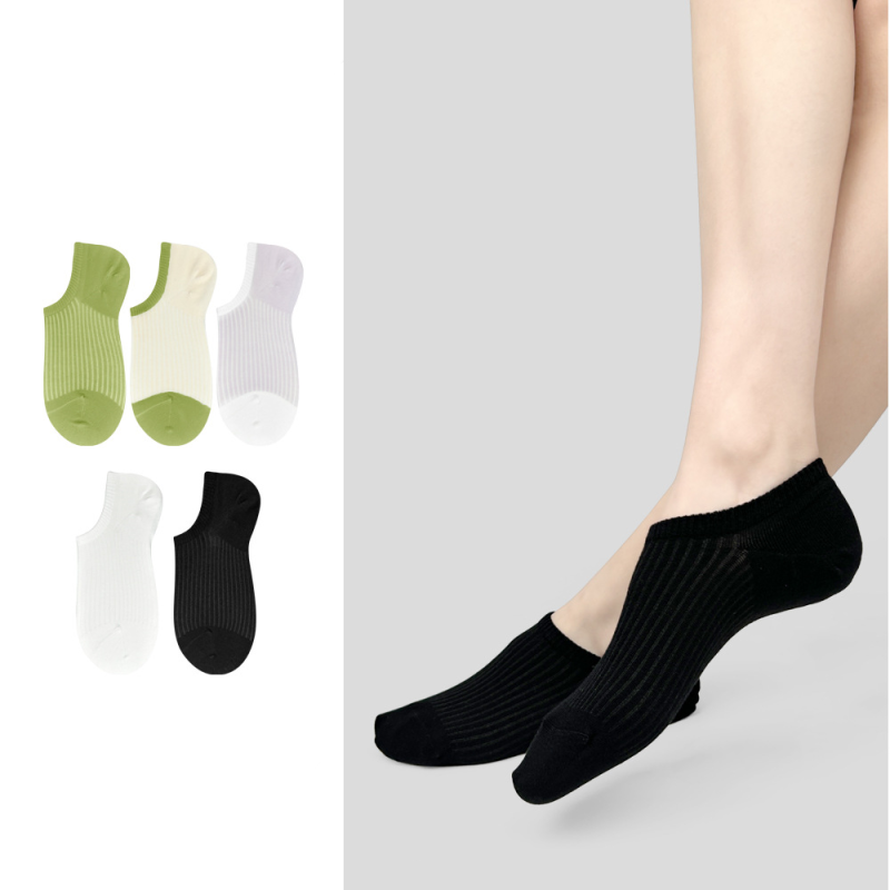 Spring and summer new breathable contrast color Japanese cotton versatile shallow mouth women's boat socks（5 pairs）
