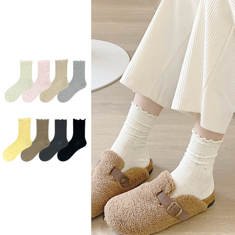 Women's dot yarn wood ear lace Korean early autumn new multi-color versatile trendy socks