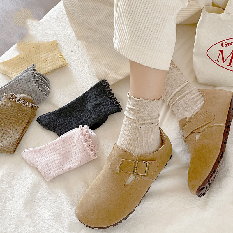 Women's dot yarn wood ear lace Korean early autumn new multi-color versatile trendy socks - Image 3