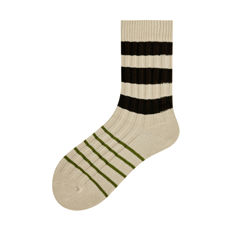 Women's Japanese retro knitted thick line autumn and winter new coffee green splicing contrast color women's socks - Image 7
