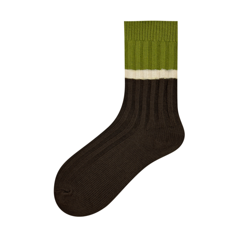 Women's Japanese retro knitted thick line autumn and winter new coffee green splicing contrast color women's socks - Image 8