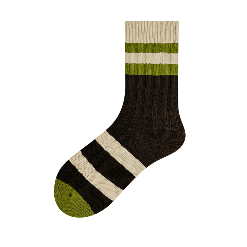 Women's Japanese retro knitted thick line autumn and winter new coffee green splicing contrast color women's socks - Image 10