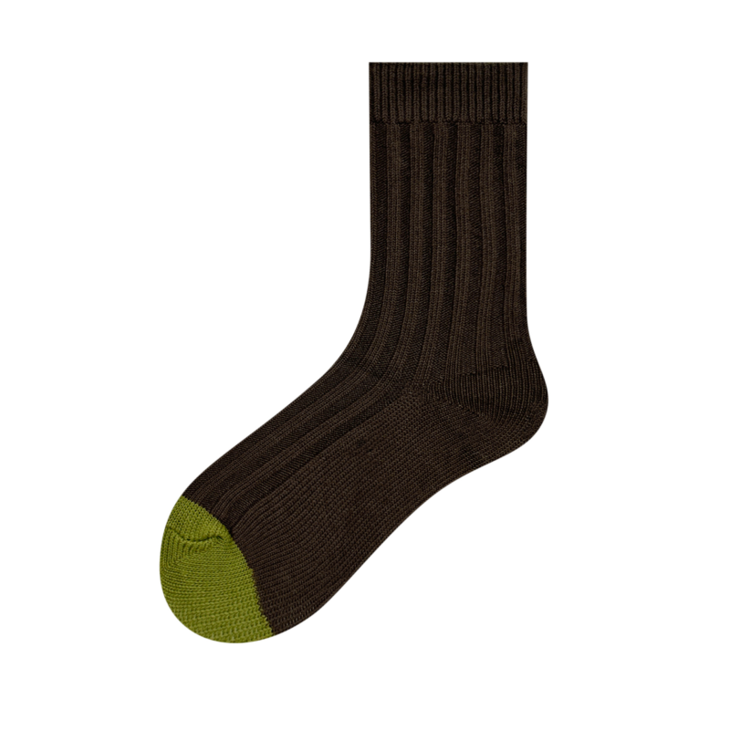 Women's Japanese retro knitted thick line autumn and winter new coffee green splicing contrast color women's socks - Image 11
