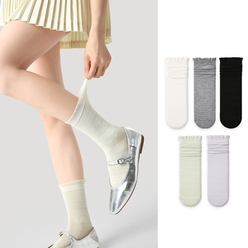 Summer socks women thin socks spring and autumn white calf stockings white silk jk lolita mid-length - Image 3
