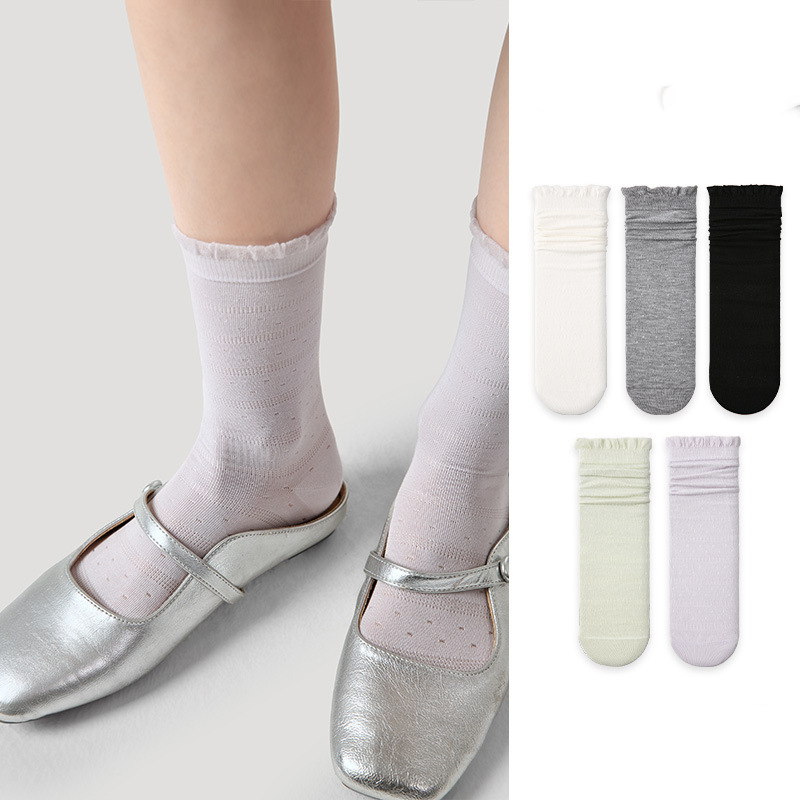 Summer socks women thin socks spring and autumn white calf stockings white silk jk lolita mid-length - Image 2